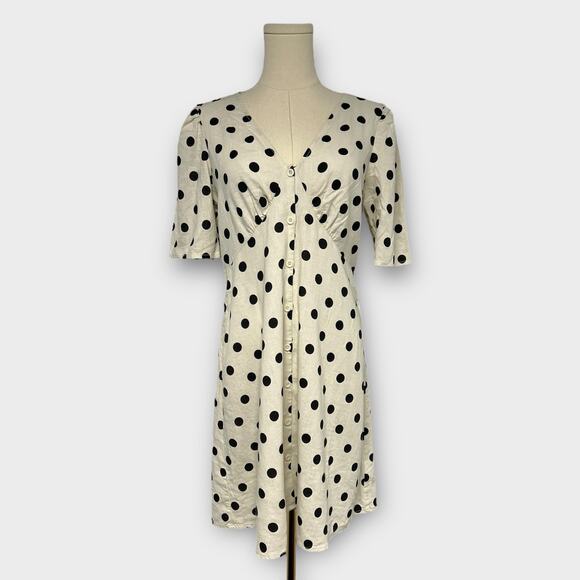 GAP Linen-Blend Button Mini Dress Black Polka Dot Size Small NEW - Picture 1 of 6
